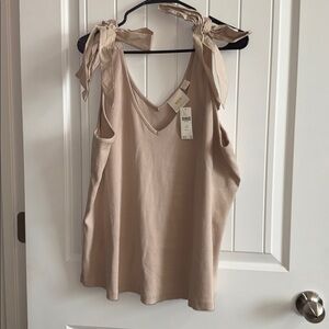 Anthropologie Beige Tie-Shoulder Top